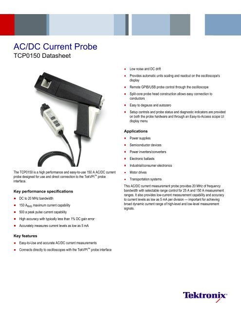 TCP0150 AC/DC Current Probe Datasheet - Tektronix