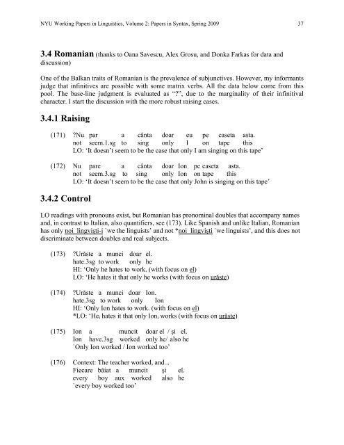 Overt Nominative Subjects in Infinitival Complements Cross - NYU ...