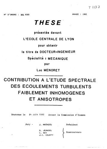 Contribution à l'etude spectrale des ecoulements turbulents ...