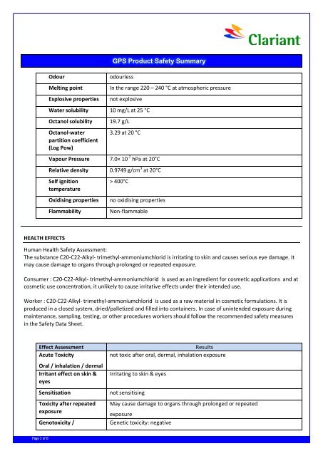 gps summary report 94 c20-c22-alkyl- trimethyl - Clariant