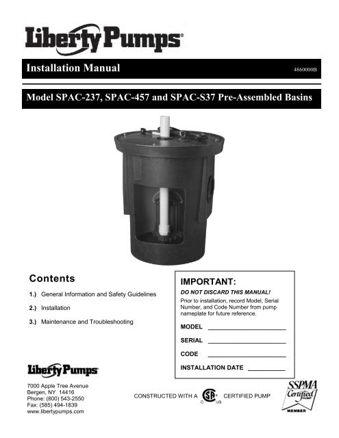 Installation Manual - Liberty Pumps