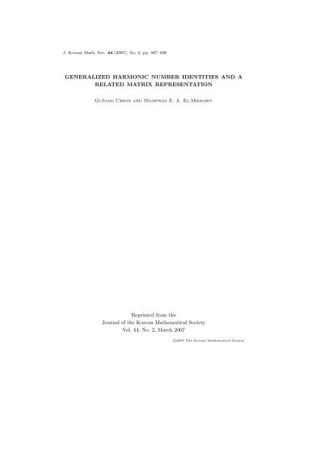 GENERALIZED HARMONIC NUMBER IDENTITIES ... - ResearchGate