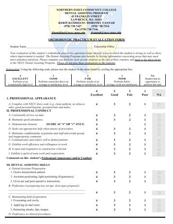 Dental Assisting Practicum Evaluation Form - NECC Faculty / Staff Site