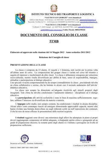 documento del consiglio di classe 5tmb - Nautico "San Giorgio"