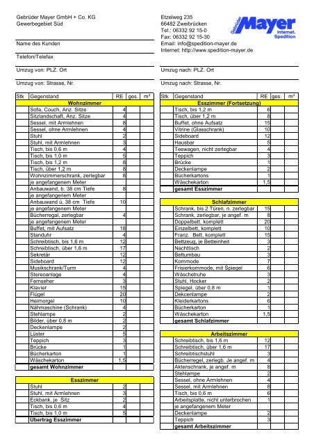 Stückliste als Adobe PDF-Datei - Gebrüder Mayer GmbH + Co. KG