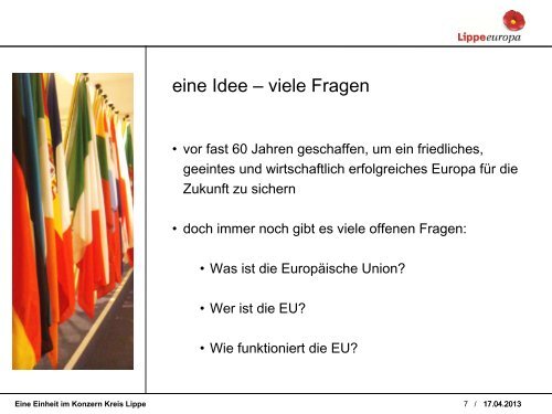 Flyer "Wie funktioniert eigentlich die EU?" - Europe Direct Kreis Lippe