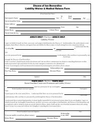 Diocese of San Bernardino Liability Waiver & Medical Release Form