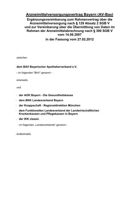 Arzneimittelversorgungsvertrag Bayern Aok Gesundheitspartner