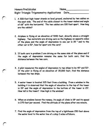 Worksheets Right Triangle Trig Word Problems Worksheet right triangle trig multi step problems rt apps and sol