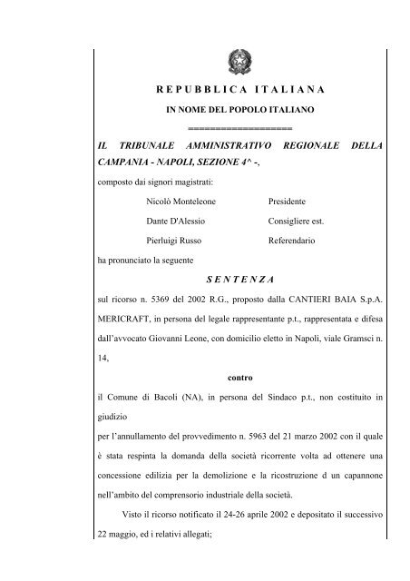 T.A.R. Campania nella sentenza n. 2638/2003 - Ediltecnico