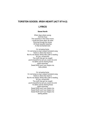 TORSTEN GOODS: IRISH HEART (ACT 9714-2) LYRICS