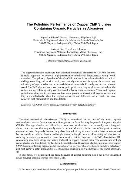 The Polishing Performance of Copper CMP Slurries Containing ...
