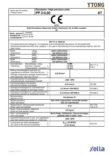 Plansteine PP 2 - 0,50 - Ytong