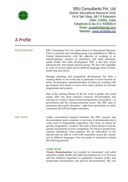 A Profile - ERU Consultants Pvt. Ltd.