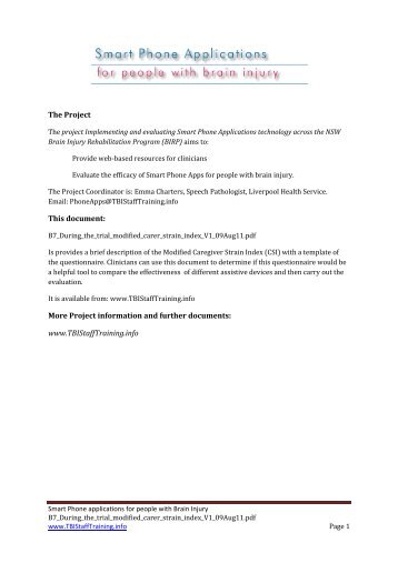 Modified Carer Strain Index - TBI Staff Training