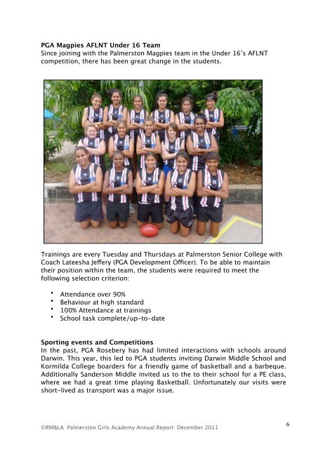 Palmerston 2011 Annual Report - Palmerston Girls Academy