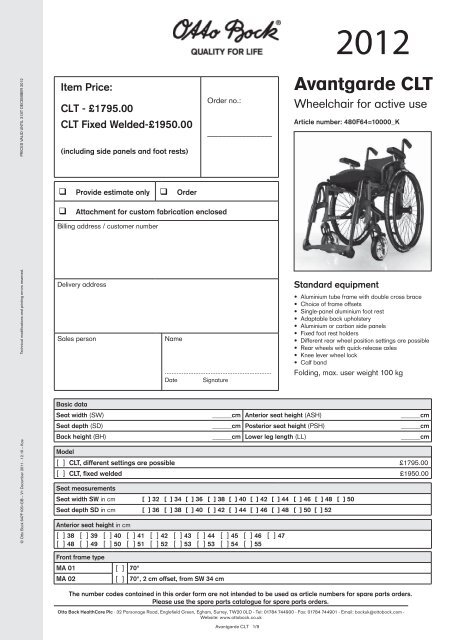 Otto Bock Avantgarde CLT Brochure - The Mobility Aids Centre