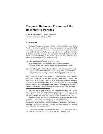 Temporal Reference Frames and the Imperfective Paradox*