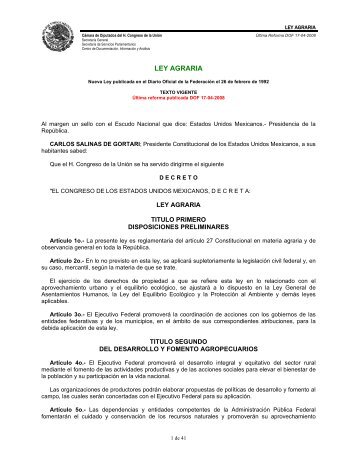 Ley Agraria - SecretarÃ­a de Desarrollo Agrario, Territorial y Urbano