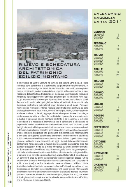 Anno IV - Numero 2 - Dicembre 2010 - Comune di Pieve Tesino