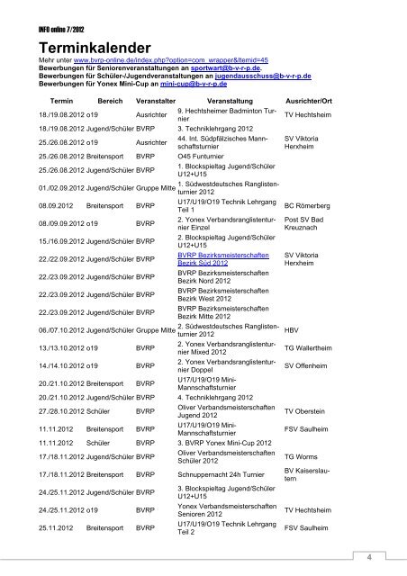 INFO 07/12 - Badmintonverband Rheinhessen-Pfalz e.v.