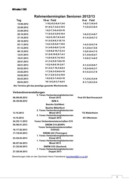 INFO 07/12 - Badmintonverband Rheinhessen-Pfalz e.v.