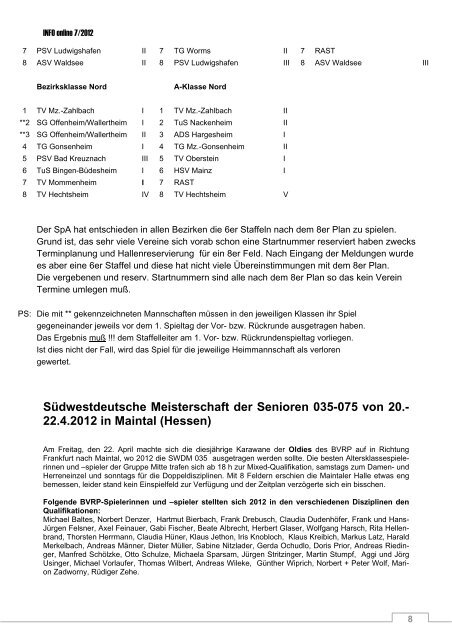 INFO 07/12 - Badmintonverband Rheinhessen-Pfalz e.v.