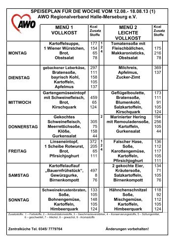 MenÃ¼plan - AWO Regionalverband Halle-Merseburg eV