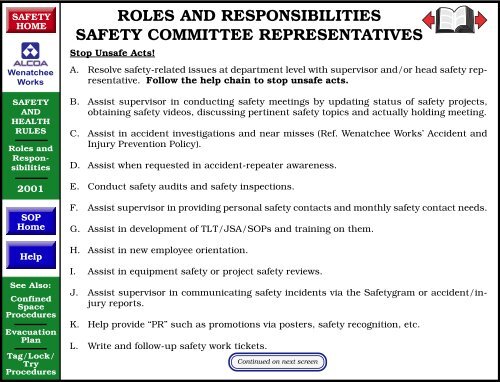 roles and responsibilities safety committee representatives