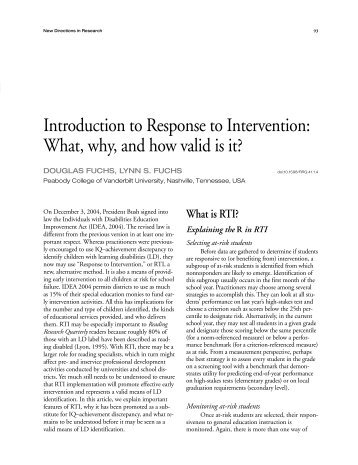 Introduction to Response to Intervention: What, why, and how valid ...