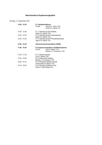 Abschlusskurs Duplexsonographie - SGUM