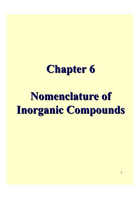 Chapter 6 Nomenclature of Inorganic Compounds