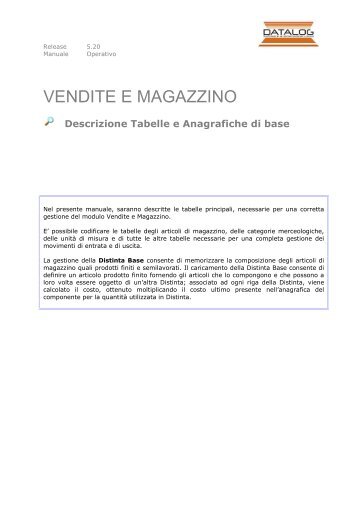 Impostazione Articoli, Tabelle e Diba - Datalog