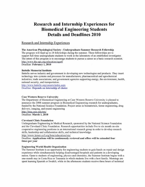 Research and Internship Experiences for Biomedical Engineering ...
