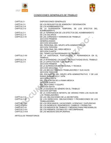 CONDICIONES GENERALES DE TRABAJO - Dirección General de ...