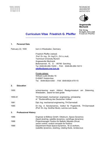 Curriculum Vitae Friedrich G. Pfeiffer - Lehrstuhl für Angewandte ...