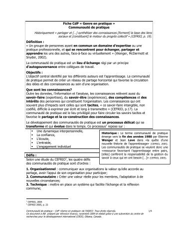 Fiche technique CdP - Les communautés de pratique ( PDF ... - AQOCI