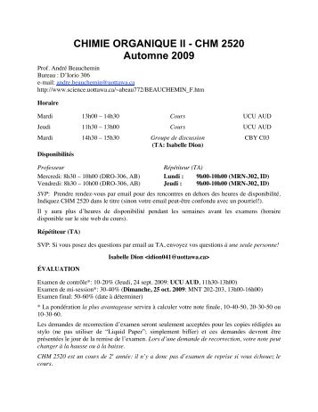 CHIMIE ORGANIQUE II - CHM 2520 Automne 2009 - Faculté des ...