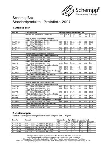 Preisliste Standardprodukte 2007 - Schempp