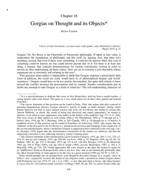 Gorgias on Thought and its Objects - Ancient Philosophy | University ...