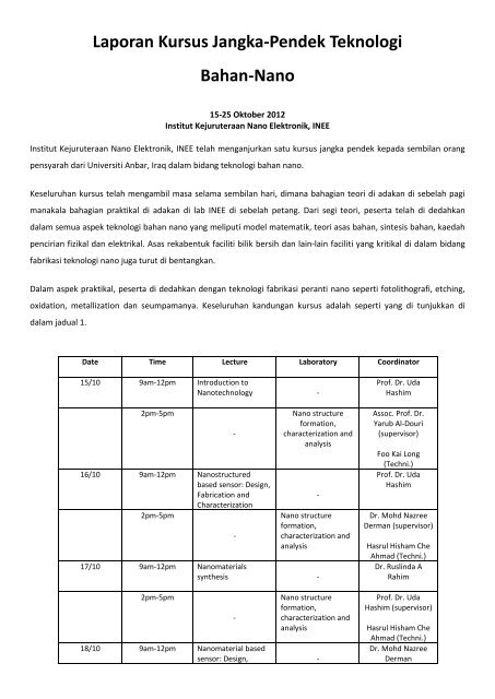 Laporan Kursus Jangka-Pendek Teknologi Bahan-Nano