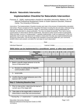 Checklist for Naturalistic Intervention - National Professional ...