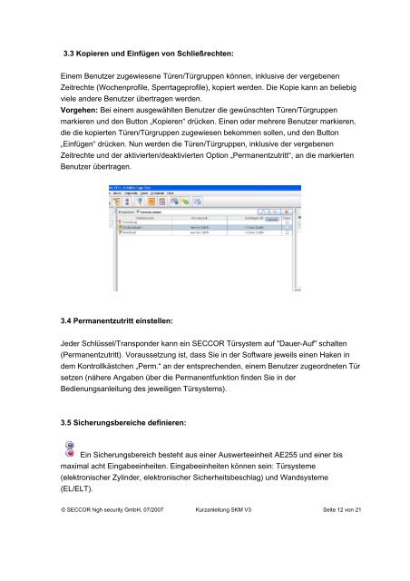 KURZANLEITUNG FÃR DEN SECCOR KEY MANAGER