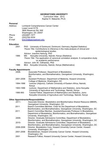 GEORGETOWN UNIVERSITY Curriculum Vitae 2012 Kepher H ...