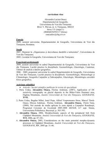 Curriculum Vitae (format PDF) - Departamentul de Geografie