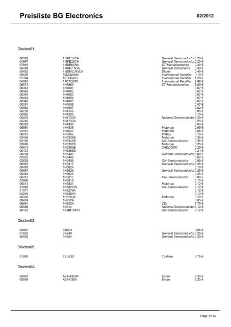 Preisliste BG Electronics