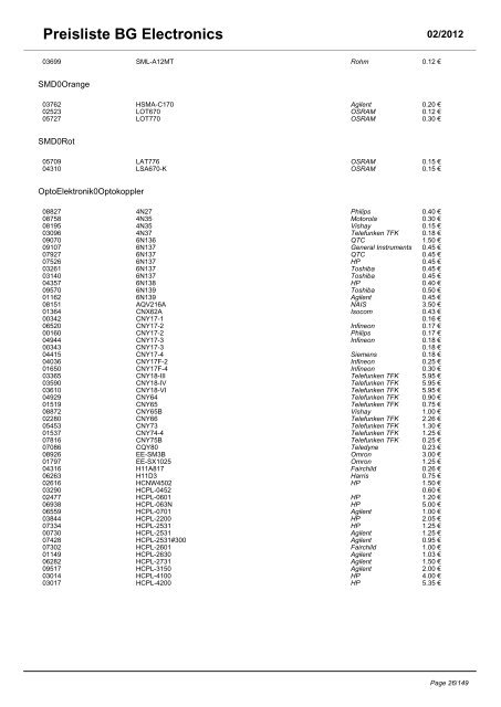 Preisliste BG Electronics