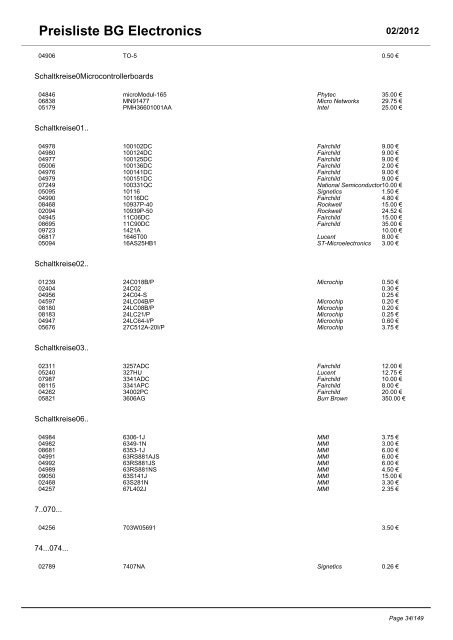 Preisliste BG Electronics