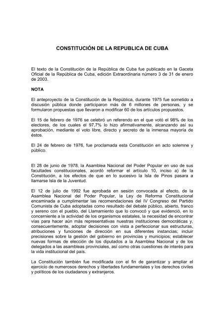 CONSTITUCIÃ N DE LA REPUBLICA DE CUBA