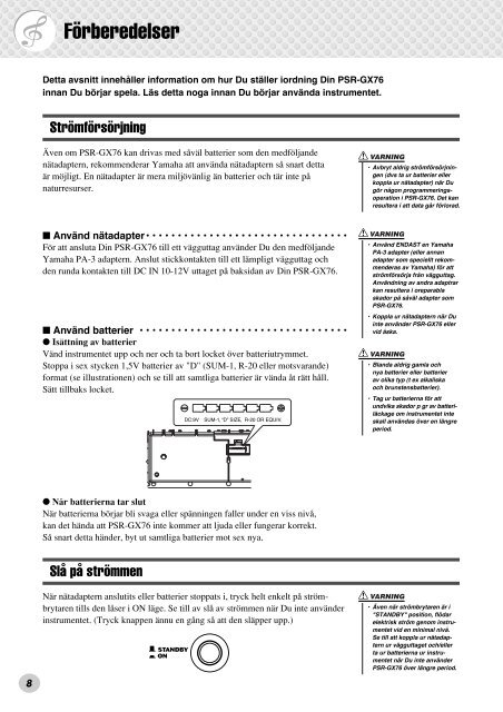 PSR-GX76 Svensk bruksanvisning - Yamaha